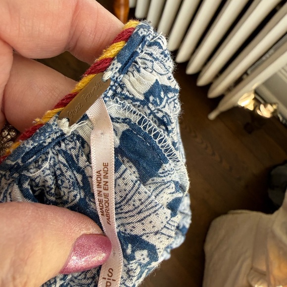 Free People Bohemian Blue Block Print Floral Tie-Shoulder Maxi Sun Dress S - Picture 11 of 12